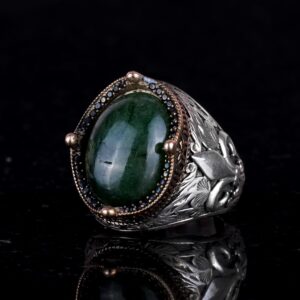 925 Ayar Gümüş El Yapımı Erkek Yüzüğü - Çeşitli Doğal Taşlarla Mevcuttur (Cabochon Zümrüt) - Görsel 4