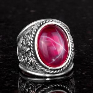 Büyük Gümüş Yüzük, Gerçek Doğal Yıldız Yakutu Taşlı Yüzük, 925 Ayar Gümüş Yüzük Erkekler İçin - Görsel 3