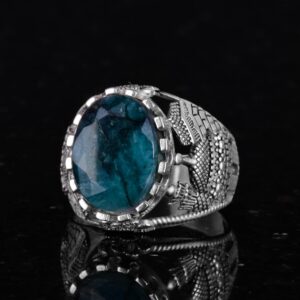 Doğal Zümrüt Taşlı Yüzük, 925 Ayar Katı Gümüş Erkek İslami Yüzük - Görsel 5