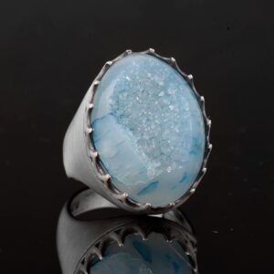 Sterling Gümüş Erkek Yüzük Drusy Kuvars  Aqua, - Parlak Taş Koleksiyonu - Görsel 5