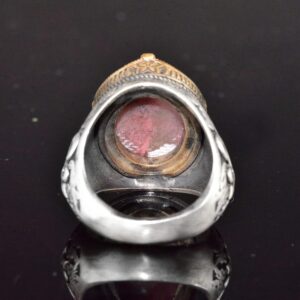 Zambak Desenli Gümüş Yüzük - 925 Ayar Gümüş El Yapımı Erkek Takısı (Rhodonit) - Görsel 7