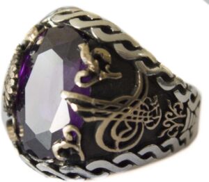 Osmanlı İmparatorluğu Tuğrası ile Gümüş Erkek Yüzük, Yapay Ametist Taşı - Şık ve Zamansız Tasarım - Görsel 4