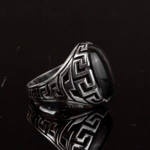 El yapımı Gümüş Yüzük, 925 Ayar Gümüş erkek yüzüğü, Oniks Taşı Yüzük Erkekler İçin - Görsel 4