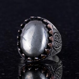 925 Ayar Katı Gümüş Erkek Yüzük Doğal Taşlarla - El Yapımı Zarafet (Pirit Taşı) - Görsel 4