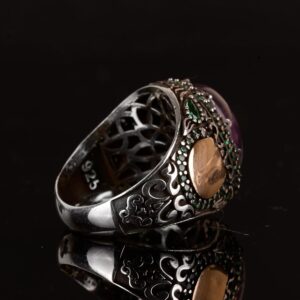 Gerçek Doğal Florit Taşlı Yüzük, Minimalist Yüzük, El Yapımı Yüzük, 925 Ayar Gümüş Yüzük Erkekler İçin - Görsel 7