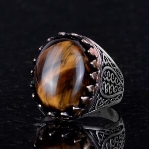 925 Ayar Katı Gümüş Erkek Yüzük - Doğal Taşlarla El Yapımı Şıklık (Kaplan Göz Taşı) - Görsel 4