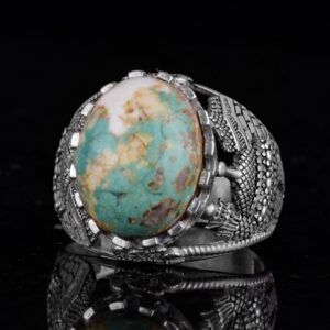 Gerçek Doğal Arizona Turkuaz Taş Yüzük, Cami Detaylı Yüzük, 925 Ayar Gümüş Yüzük (Model-3) - Görsel 6