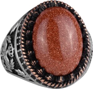 925 Ayar Gümüş Yüzük, Yapay Taş Yüzük, Şahin Sembol Yüzük, El Yapımı Yüzük (Yapılan kahverengi güneş) - Görsel 1