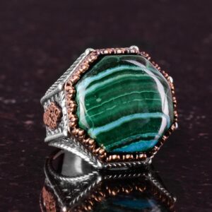 Gerçek Doğal Taş Yüzük - Sekizgen Tasarım - El Yapımı 925 Ayar Gümüş Takı (Krisokolla) - Görsel 5