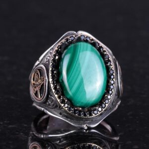 925 Ayar Saf Gümüş Erkek Yüzük - Doğal Taşlarla El Yapımı Şıklık (Malakit Taşı) - Görsel 4