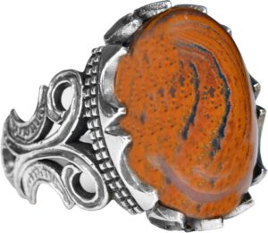 925 Ayar Gümüş Erkek Yüzük Doğal Demir Kaplan Gözü Taşı ile - Görsel 1