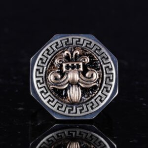 925 Ayar Gümüş Yüzük - Yunan Anahtarı Tasarımı Erkek Yüzüğü - El Yapımı Yüzük (Fleur-de-Lis) - Görsel 3