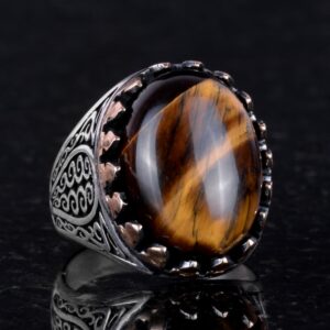 925 Ayar Katı Gümüş Erkek Yüzük - Doğal Taşlarla El Yapımı Şıklık (Kaplan Göz Taşı) - Görsel 3