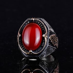 Doğal Kırmızı Akik Taş Yüzük - 925 Ayar Gümüş Yüzük Erkekler İçin, Farklı Yüzük - Görsel 7