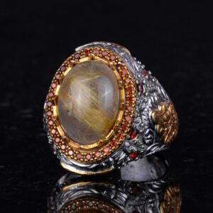 Gerçek Doğal Taş Yüzük - Sultan Yüzüğü - 925 Ayar Gümüş Yüzük (Altın Rutilli Kuvars) - Görsel 5