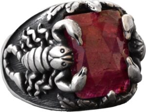Gerçek Doğal Yakut Taş Akrep Yüzüğü, Erkekler İçin Doğum Taşı Yüzüğü, 925 Ayar Gümüş Yüzük - Görsel 1