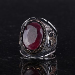 Osmanlı Tuğra Doğal Yakut Taş Yüzük, 925 Ayar Gümüş Yüzük Erkekler İçin - Görsel 4