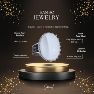 Gerçek Doğal Sedef Taş Yüzük - 925 Ayar Gümüş Büyük Yüzük - El Yapımı Yüzük - Görsel 2