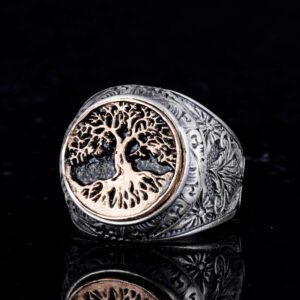 Ağaç Hayatı Yüzüğü - 925 Ayar Gümüş Yüzük Erkekler İçin - Doğa Severler Yüzükleri - Görsel 3