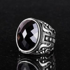 Yapay Taş Yüzük, 925 Ayar Gümüş Yüzük, Tasarım Gümüş Erkek Yüzüğü (Oniks Yapay Taş) - Görsel 4