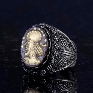 Doğal Agat Taşından Şaman Yüzüğü - Oymalı Taş Amerikan Baş Şef Yüzüğü, 925 Ayar Gümüş Erkek Yüzüğü - Görsel 6