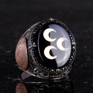 925 Ayar Gümüş El Yapımı Erkek Yüzük - Davut Yıldızı Yüzüğü (Üçlü Hilal) - Görsel 5