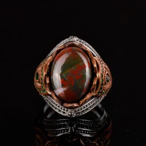 925 Ayar Gümüş Yüzük, Gerçek Doğal Kan Taşı El Yapımı Yüzük, Katı Gümüş Erkek Yüzük - Görsel 5