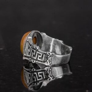 El Yapımı 925 Ayar Gümüş Erkek Yüzük Doğal Etiyopya Opal Taşı - Labirent Tasarımı - Görsel 7