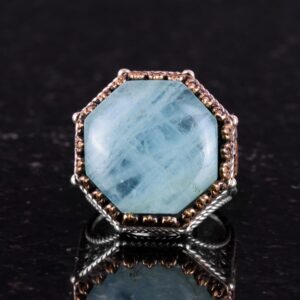 Gerçek Doğal Taş Yüzük - Sekizgen Tasarım - El Yapımı 925 Ayar Gümüş Takı (Akuamarin) - Görsel 4