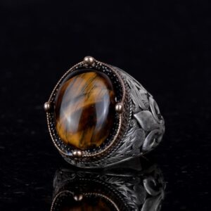 925 Ayar Gümüş El Yapımı Erkek Yüzük - Çeşitli Doğal Taşlarla Mevcut (Kaplan Gözü) - Görsel 5