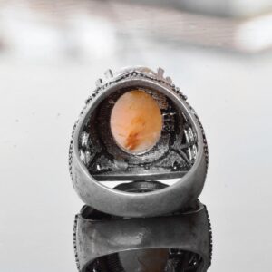 Doğal Altın Rutilat Kuvars ve Yakut Aksesuarlı - 925 Ayar Gümüş Erkek Yüzük - Görsel 8