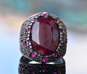 El Yapımı Sterling Gümüş Erkek Yüzük | Doğal Yakut Taşı | Sultan Yüzük - Cesur ve Şatafatlı Tasarım - Görsel 5