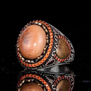 Erkekler için 925 Ayar Gümüş Yüzük - Gerçek Doğal Opal Taşı ile El Yapımı Sultan Desenli Tasarım - Görsel 5