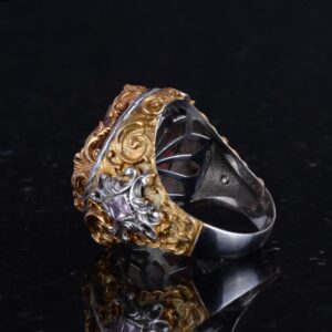 Erkekler için Yapay Taş Yüzük - Sultan Yüzük - El Yapımı 925 Ayar Gümüş Yüzük - Kırmızı Paraiba Yüzük - Görsel 7