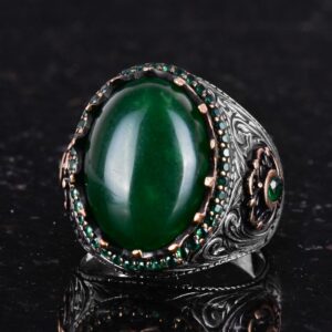 Gerçek Doğal Taş Yüzük - 925 Ayar Gümüş El Yapımı Yüzük (Jade) - Görsel 6