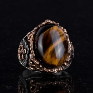 Gerçek Kaplan Gözü Doğal Taş Yüzük, Çapa Yüzüğü, Denizci Erkek Yüzüğü, 925 Ayar Gümüş Yüzük (Kaplan Gözü) - Görsel 6