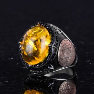 David Yıldızı Yüzüğü, Yapay Taş Yüzük, 925 Ayar Gümüş Süleyman Yüzüğü (Bal Amber Yapay) - Görsel 6