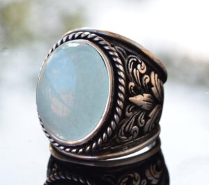 Erkekler için Elmas Taş Koleksiyonu: 925 Ayar Gümüş Yüzükler - Doğal Taş Seçimi (Akuamarin) - Görsel 3