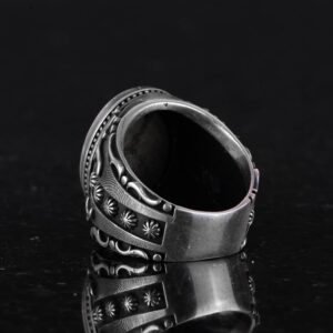 925 Ayar Katı Gümüş Erkek Yüzük, Gerçek Doğal Pirit Taşlı Yüzük, Refah Manifestosu Tasarımı - Görsel 6