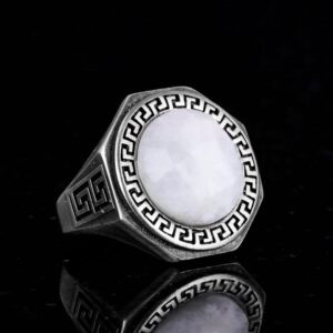 Doğal Taş Yüzük - 925 Ayar Katı Gümüş El Yapımı Erkek Yüzüğü (Ay Taşı) - Görsel 5
