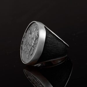 Antik Roma Askeri, At Figürü Antika Yüzük, 925 Ayar Katı Gümüş Yüzük - Görsel 4