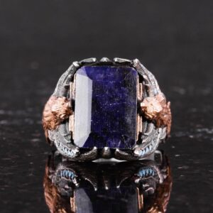 Erkekler için Doğal Safir Taşlı Kartal Yüzüğü, El Yapımı 925 Ayar Gümüş Yüzük - Bilgelik, Koruma ve Gücün Sembolü - Görsel 4