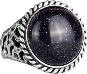 925 Ayar Gümüş Erkek Yüzük - El Yapımı Mavi Güneş Yapay Taşı Yüzük - Modern Tasarım - Görsel 1