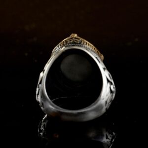 El Yapımı Siyah Oniks Taş Yüzük, 925 Ayar Gümüş Erkek Yüzüğü, Türk Tuğra Tasarımı - Görsel 7