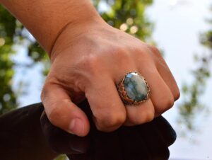 Gerçek Doğal Zümrüt Taş Yüzük, 925 Ayar Sert Gümüş Yüzük, Erkekler İçin El Yapımı Yüzük - Görsel 7