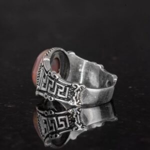 El Yapımı 925 Ayar Gümüş Erkek Yüzük ile Doğal Etiyopya Opal Taşı - Labirent Tasarımı (Stil-1) - Görsel 7