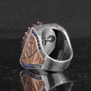 Gerçek Doğal Taş Yüzük - 925 Ayar Gümüş İslami Yüzük - El Yapımı Hat Yüzüğü (Lapis Lazuli) - Görsel 7