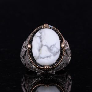 925 Ayar Gümüş El Yapımı Erkek Yüzük - Farklı Doğal Taşlarla Mevcut (Howlite) - Görsel 2