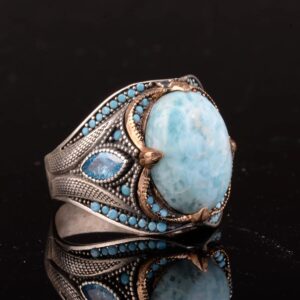 Gerçek Larimar Doğal Taş Yüzük, 925 Ayar Gümüş Yüzük, Gerçek Taş Yüzük - Görsel 4