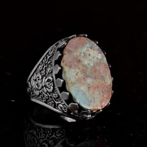 925 Ayar Gümüş Yüzük, Doğal Arizona Turkuaz Taşlı Yüzük - Görsel 5